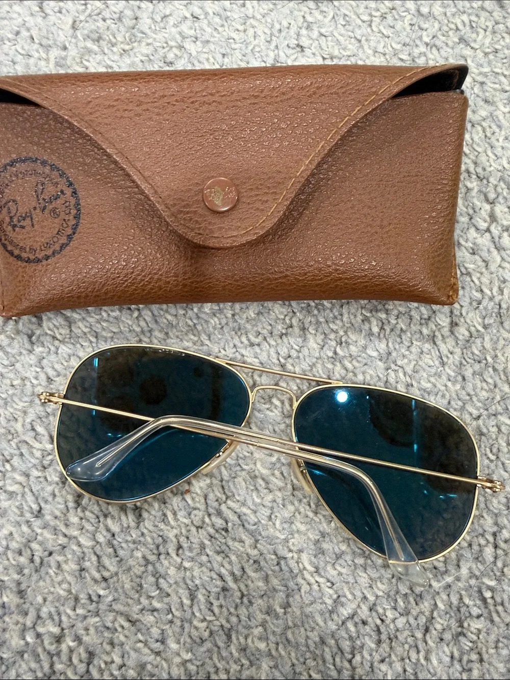 Ray-Ban Polarized Gold Frame Sunglasses with Blue Mirrored Lenses